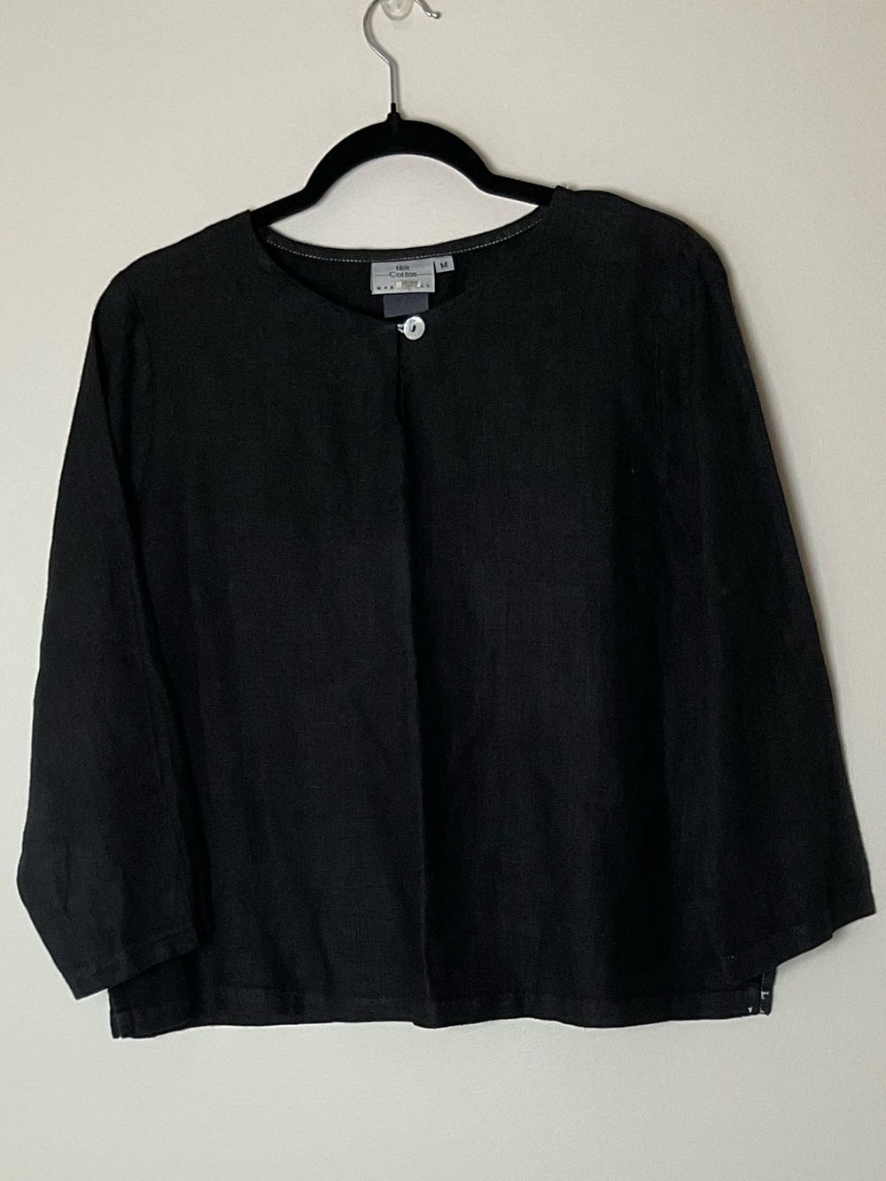 Hot Cotton Black Tunic Top Lagenlook Granola Minimalist Earthy Size M